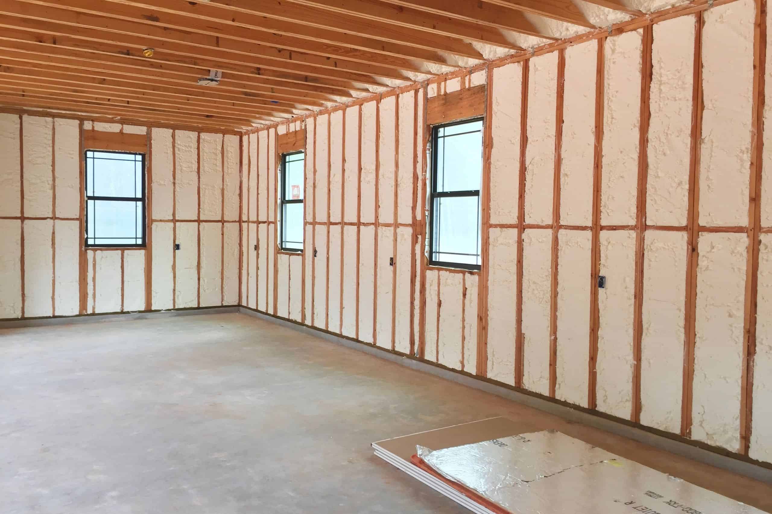 Closed-cell spray foam insulation on interior walls